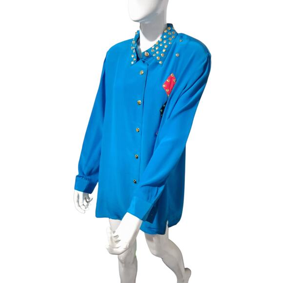 Vintage Diane Gilman 100% Silk Womens size 1X Diamond Patchwork Button Up Top - Picture 8 of 12